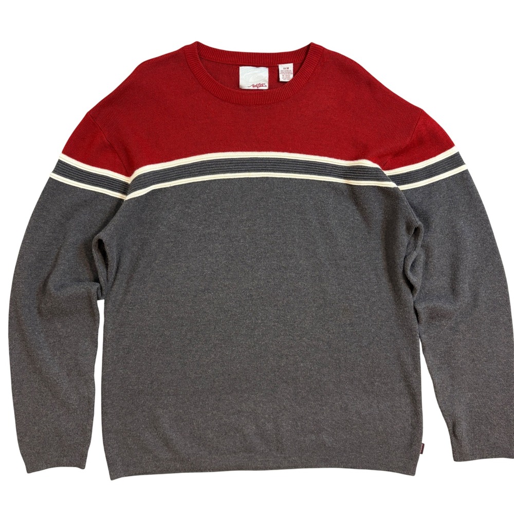 Vtg Point Zero Mens Colorblock Striped Crewneck Sweater Grey Red  Size M